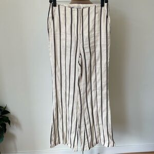 DOROTHEE SCHUMACHER Cream Expressive Linen Striped Wide Leg High Rise Pants 1/S